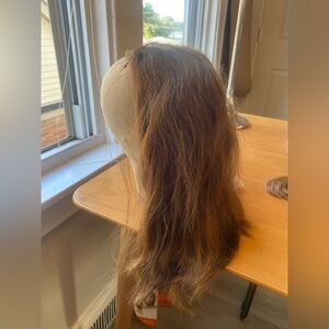 💯 18” REMY GOLDEN BROWN THICK WAVY HUMAN HAIR WIG MONOFILAMENT COMB ATTACHMENT